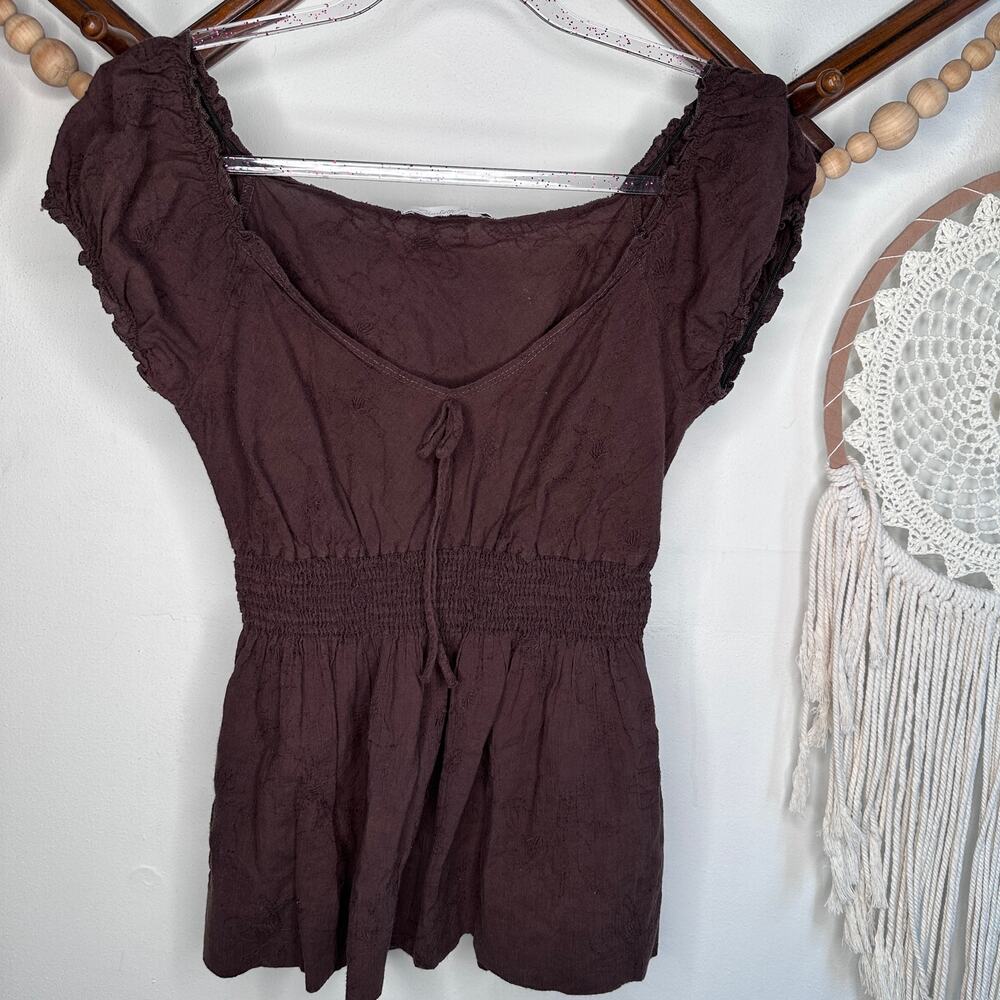 Vintage Y2K Charlotte Russe Brown Babydoll Ruched Top